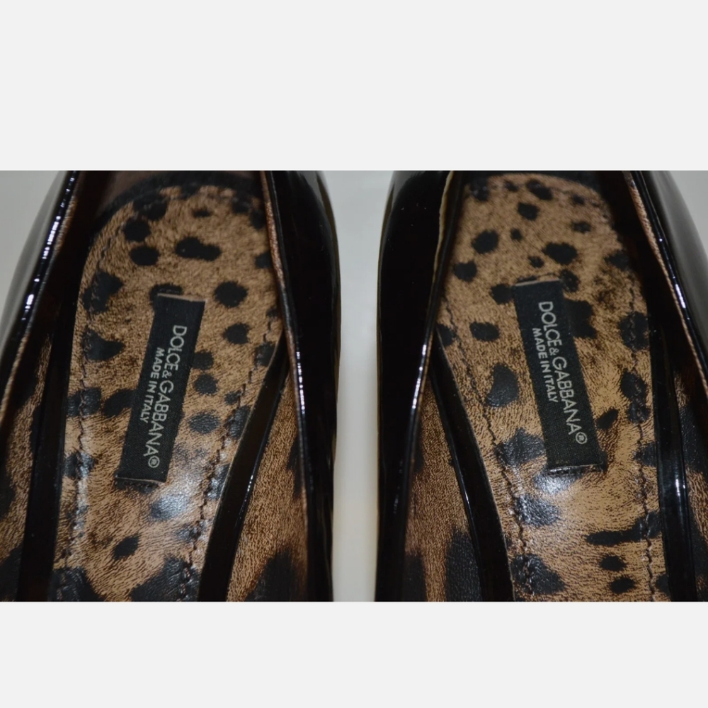 DOLCE & GABANNA  Black Patent Square Toe Block Heels Pumps  9.5 US 40 EU - Picture 3 of 11